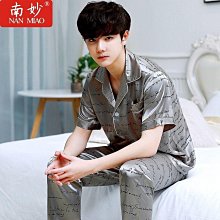 薄款睡衣男 冰絲睡衣 可外穿家居服 ins短袖睡衣 【D416】冰絲睡衣男夏短袖薄款仿真絲男士大尺碼小外套夏天睡衣青年家滿599免運 歷史價格詳細信息