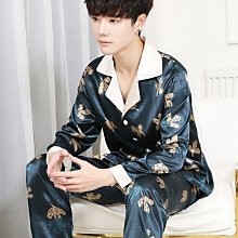 仿真冰絲睡衣 男士  絲綢男式短袖長褲 簡約休閑家居服 套裝 歷史價格詳細信息