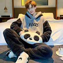 冬季男士睡衣珊瑚絨加肥大尺碼200斤加厚睡袍男寬鬆卡通連帽家居服3 歷史價格詳細信息