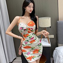 純欲風辣妹吊帶連衣裙心機性感露背復古印花兩側鏤空綁帶收腰短裙 歷史價格詳細信息