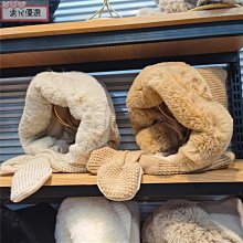 【惠民優選】可愛熊針織小圍巾 女秋冬韓版百搭 懶人穿孔交叉耳朵巾 加厚保暖圍脖 歷史價格詳細信息