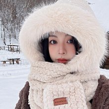 毛絨帽子圍巾手套三合一連身三件套可愛女款擋風冬天騎行成人女生 歷史價格詳細信息