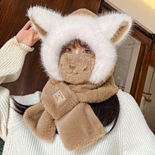 毛絨帽子圍巾一體連手套女生冬季保暖護耳三合一耳罩可愛冬款鹿角 歷史價格詳細信息