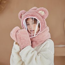 毛茸茸毛絨帽子女秋冬季一件式圍脖針織毛線毛毛帽甜美可愛護耳保暖 歷史價格詳細信息