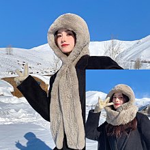 獺兔毛帽子女2024冬天新款加厚保暖護耳連帽一體兩用圍巾帽兔毛帽 歷史價格詳細信息