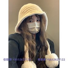可愛羊毛小熊耳朵毛線針織帽子女秋冬季顯臉小護耳大頭圍綁帶冷帽 歷史價格詳細信息
