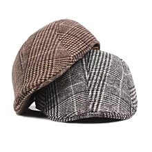 帽子男秋冬中老年人前進帽老人鴨舌帽毛呢加絨保暖護耳爸爸爺爺帽(SL) 歷史價格詳細信息