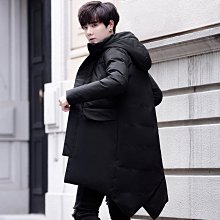 男裝羽絨服冬季中長款加厚90% 白色鴨絨羽絨服男連帽時尚純色派剋大衣BAXN 歷史價格詳細信息