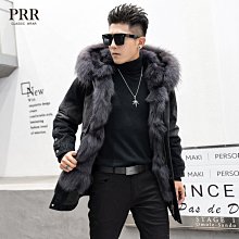 2023冬款牛仔派克服男中長款狐貍毛內膽獺兔毛皮毛一體皮草外套潮皮草外套 歷史價格詳細信息