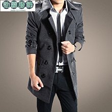 【熱賣精選】a韓版時尚風衣 修身款風衣外套 加棉秋冬男士毛呢大衣韓版修身中長款風衣男裝外套藏青x1205d67jm[e0 歷史價格詳細信息