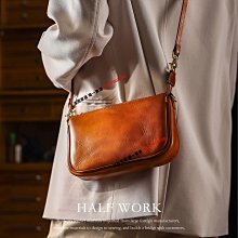 HALFWORK水洗頭層牛皮真皮女包女士斜挎包手拿包大容量單肩包男士 歷史價格詳細信息