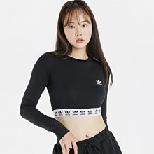 ADIDAS 女 長袖T恤 SWEATSHIRT 短版 刺繡 大學T 三葉草 拼接 - H43923/H43924 歷史價格詳細信息