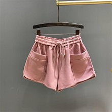 鬆緊腰粉色休閒短褲女夏季新款小個子抽繩高腰寬鬆a字速幹闊腿褲 歷史價格詳細信息