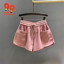 鬆緊腰粉色休閒短褲女夏季新款小個子抽繩高腰寬鬆a字速幹闊腿褲 歷史價格詳細信息
