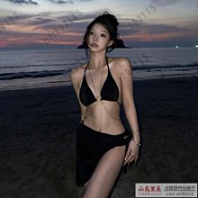 黑色鏈條性感泳衣女分體小胸聚攏比基尼三件套溫泉度假遊泳衣 歷史價格詳細信息