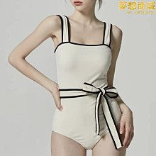 】連體泳衣女韓國ins風新款遮肚顯瘦抽繩一字肩學生溫泉泳裝 歷史價格詳細信息
