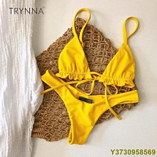 歐美純色比基尼綁帶泳衣女士荷葉邊泳裝性感bikini 小胸花邊-雙喜生活館 歷史價格詳細信息