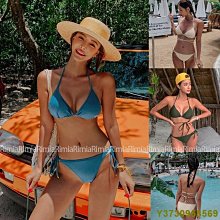 溫泉比基尼歐美性感藍色硬杯推高領帶風格丁字褲底雨巖裝飾Bikini泳衣 歷史價格詳細信息