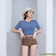 少女泳衣 學生條紋分體裙式平角游泳衣 中大童兒童溫泉泳衣 女童泳裝 歷史價格詳細信息