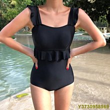 泳衣女荷葉邊連體三角V領顯瘦性感網紅ins風仙女風比基尼溫泉泳裝 歷史價格詳細信息