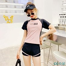 運動分體泳衣女三件套短袖平角遮肚顯瘦寬鬆休閒日韓學生溫泉泳裝 歷史價格詳細信息