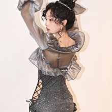 兩件套 韓國INS不規則撞色拼接背心吊帶+長袖罩衫潮 短款露臍顯瘦 設計感拼接背心吊帶背心短版背-May美舍 歷史價格詳細信息