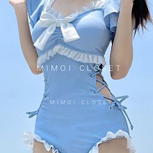 Mimoi Closet淺藍色格子2023新款日系可愛少女連身溫泉遊泳衣女款 歷史價格詳細信息