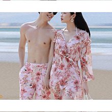 2023新款情侶泳衣女夏條紋保守遮肚顯瘦連身裙式遊泳溫泉男泳褲 歷史價格詳細信息