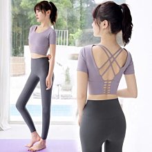 美背運動上衣女帶胸墊時尚性感短款瑜伽服短袖專業普拉提健身套裝好康】 歷史價格詳細信息