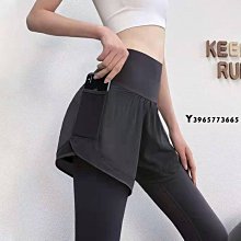 瑜伽跑步訓練健身運動褲女假兩件長褲高腰彈力速幹緊身  翹臀顯瘦彈力網布速幹防走光 長褲短褲假兩件套 大碼軍綠色 歷史價格詳細信息