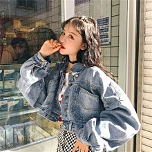 下殺- 短款牛仔外套女春秋牛仔JD衣2021新款寬松夾克上衣印花復古港味韓版 歷史價格詳細信息