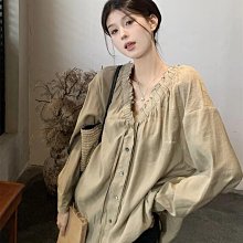 純色襯衫女秋裝2023年新款設計感小眾甜美木耳邊娃娃領雪紡上衣潮 歷史價格詳細信息