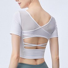 瑜伽服春夏新款裸感輕薄透氣運動背心女性感開叉美背綁帶運動罩衫 歷史價格詳細信息