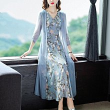 高檔洋裝媽媽裙韓版新款氣質裙法式洋裝八折長袖洋裝媽媽裝時尚球季新款春裝兩件套漢服中長裙中國風女復古氣質旗袍改~微微服飾 歷史價格詳細信息