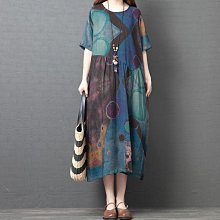 棉麻短袖洋裝連身裙民族風復古印盤扣改良旗袍洋裝夏季新款寬鬆顯瘦氣質顯瘦棉麻長裙子~躍野好物~ 歷史價格詳細信息