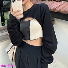 兩件套 韓國INS不規則撞色拼接背心吊帶+長袖罩衫潮 短款露臍顯瘦 設計感拼接背心吊帶背心短版背-May美舍 價格比較,價格查詢,歷史價格詳細信息