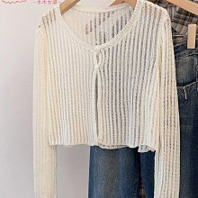 鏤空針織罩衫女夏寬松薄款防曬空調衫設計感外搭別致蕾絲短款上衣 歷史價格詳細信息