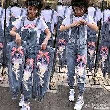 韓版減齡原宿風背帶褲女裝夏季新款寬鬆高腰闊腿牛仔百搭連體長褲 歷史價格詳細信息