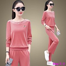 美式休閒運動服套裝女春秋學院風少女寬鬆減齡開衫厚棉T跑步兩件套 歷史價格詳細信息