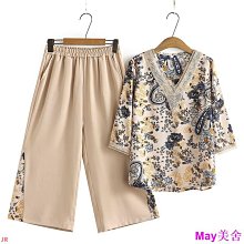 中老年女夏裝薄款闊腿褲新款中年女鬆緊腰新中式媽媽裝夏款褲子 歷史價格詳細信息