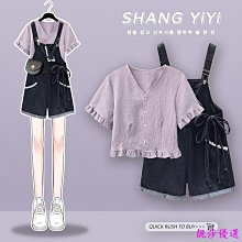 背帶套裝  夏季21新款學生短褲韓版寬鬆顯瘦可愛軟妹網紅兩件套❥女生衣著 歷史價格詳細信息