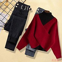 熹熹服裝牛仔褲針織大尺碼韓版三件2023女裝襯衫套裝褲顯瘦秋季時尚馬甲百搭 歷史價格詳細信息