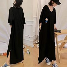 長洋裝 過膝連衣裙 韓版網紅同款針織衫毛衣女秋冬寬松圓領開衩中長款套頭 連身裙 長袖連衣裙 大碼洋裝~CoCo服飾 歷史價格詳細信息
