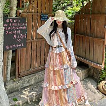 民族風半身裙 花色拼接半身裙 度假旅遊長裙 棉麻半身裙 鬆緊腰長裙 女A字裙 歷史價格詳細信息
