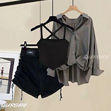 願望生活~大碼女裝夏季套裝女2024新款條紋短袖上衣女顯瘦背帶連衣裙兩件套 歷史價格詳細信息