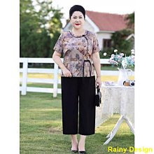 中年媽媽時尚休閒套裝女2024年砟季短袖印花小衫直筒闊腿褲兩件套 歷史價格詳細信息