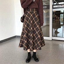 復古格子毛呢半身裙女2023秋冬新款高腰顯瘦開叉中長款a字包臀裙-哈囉好物 歷史價格詳細信息