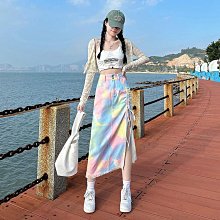 小開叉牛仔短裙女夏薄款高腰防走光a字包臀半身裙-伽美服飾 歷史價格詳細信息