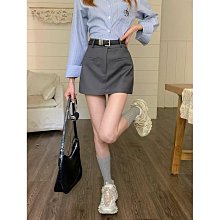 灰色西裝半身裙女2024夏季新款美式高腰開叉直筒包臀半裙中長裙子-kby科貝 歷史價格詳細信息
