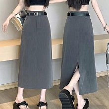 灰色西裝半身裙女2024夏季新款美式高腰開叉直筒包臀半裙中長裙子-kby科貝 歷史價格詳細信息